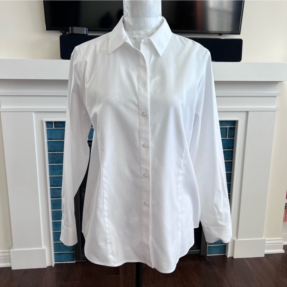 Chico’s No Iron Cooling Button Down Oxford Shirt White Sz 12